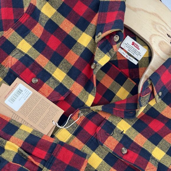 Fjallraven Mens XL Slim Fit Long Sleeve Skog Flannel Check Shirt True Red $120 - Picture 1 of 8